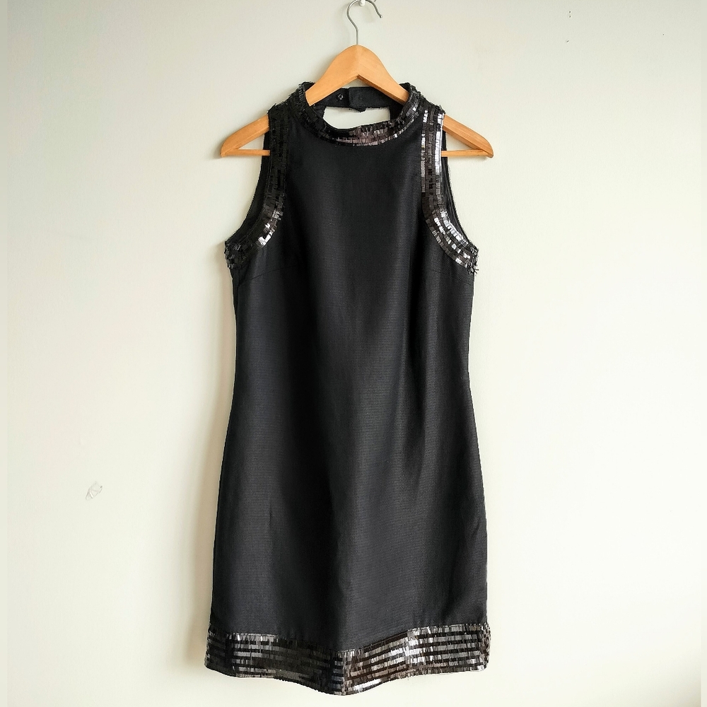 NWOT Mango Sleeveless Sequin Embellished Little Black Mini Dress sz. 6
